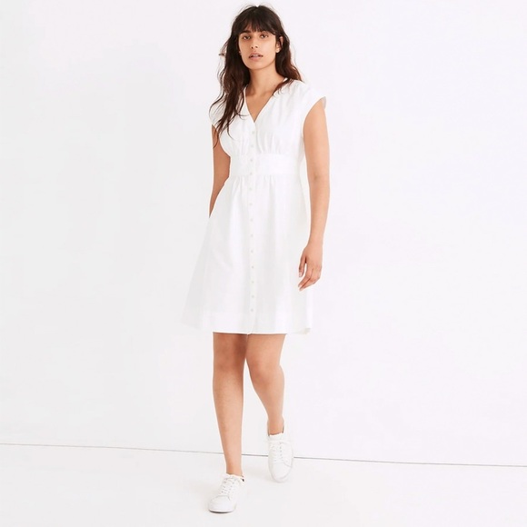Madewell - Denim Cap-Sleeve Button-Front Dress - Tile White - Picture 1 of 16
